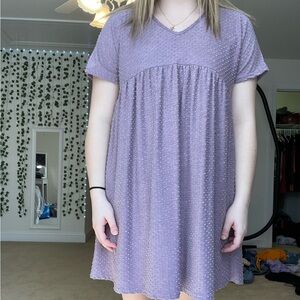 Purple Textured Short Sleeve Dress